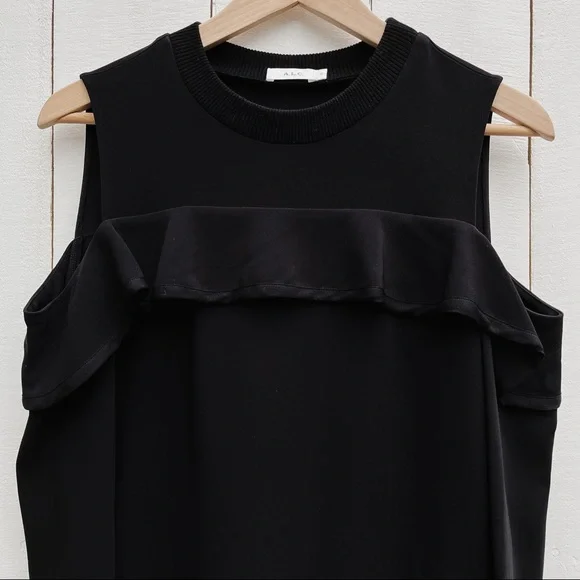A.L.C. Lindsey Ruffle Cold Shoulder Top Black Women’s 0 - Picture 9 of 16